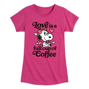 Girls' - Peanuts - Love Is A Full Cup Of Coffee Fitted Short Sleeve Graphic T-Shirt - 1 of 4