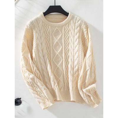 Coolmee Women's Casual Women Long Sleeve Sweater Fall Ribbed Knit Pullover Loose Crewneck Cable Sweater Jumper Tops