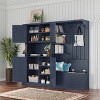 Multifunctional Left-Right Combination Hall Cabinet With Storage And 4 Hooks, Wooden Cabinet/Hall Tree 2 In 1, Storage Cabinet-Cuddlewood - 3 of 4
