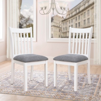 Rustic Dining Room Chairs Set of 2,Fabric Upholstered Dining Chair With Rubberwood Frame,Slat Back Armless Kitchen Chair-Cuddlewood