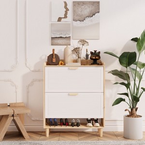 Okak Shoes Storage Cabinet, Shoe Rack with 2 Flip Drawers and Natural Wood Legs, Slim Entryway Storage Organizer for Hallway, Entryway - 1 of 4