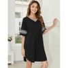 Clotth Womens Nightgown Cotton Sleepwear Short Sleeve Sleep Shirt V Neck Color Block Nightshirt, Black - 2 of 4
