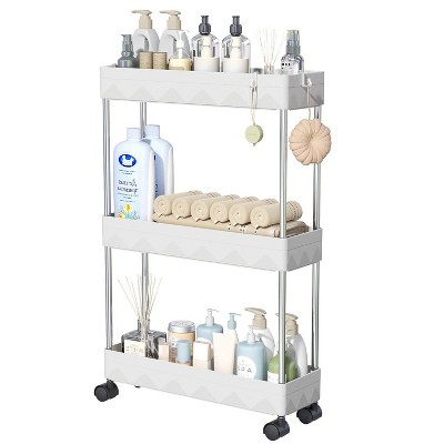 LunaLulinlk 3 Tier Slim Rolling Storage Cart, Slim Cart Kitchen Storage Organizer Rolling Utility/ Mobile Shelving Unit Slide Out Storage Cart, White