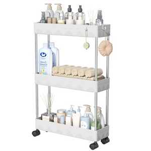 LunaLulinlk 3 Tier Slim Rolling Storage Cart, Slim Cart Kitchen Storage Organizer Rolling Utility/ Mobile Shelving Unit Slide Out Storage Cart, White - 1 of 4