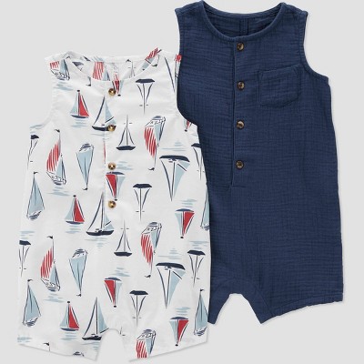 Image of Carter's Just One You® Baby Boys' 2pk Sailboat Top & Bottom Set - Blue/White 6M