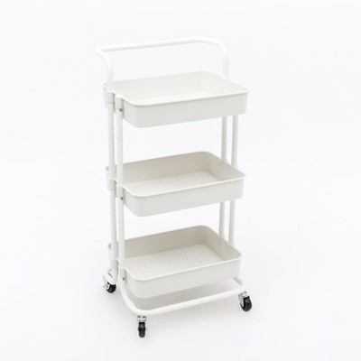 Pemberly Row 3 Tier Rolling Utility Cart with Storage in White