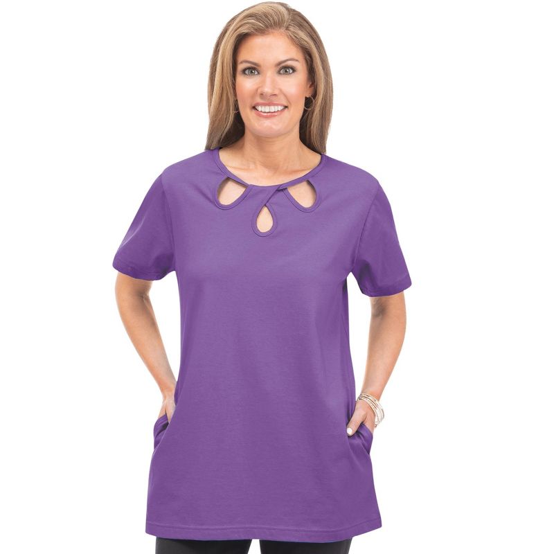 Collections Etc Stylish Cut-Out Scoop Neckline Short Sleeve Tunic, 3 of 5