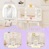 Costzon Kids Vanity Set with Mirror, Stool & Lights, Drawer, 2-in-1 Wooden Princess Makeup Desk, Pretend Play Table & Chair Set (White) - 3 of 4