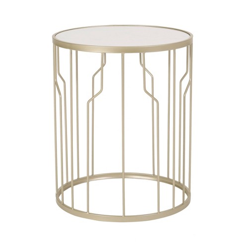 Redden Modern Glam Faux Marble Side Tablewhite/champagne Silver ...