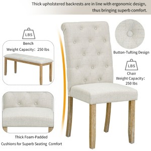 6-Piece Retro Rectangular Dining Table Collection, Table with Unique Legs and 4 Cushioned Chairs & 1 Bench, Ideal for Dining Rooms and Kitchens - 1 of 3