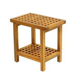 JONATHAN Y Armin 18.1" Modern Classic Grid Slat Solid Acacia Wood Indoor/Outdoor Shower Stool - 1 of 4
