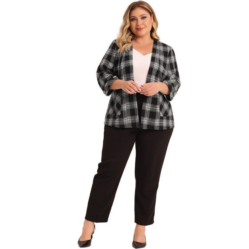 Agnes Orinda Women's Plus Size Plaid 3/4 Sleeves Work Office Blazers Jacket Suits, 3 of 6