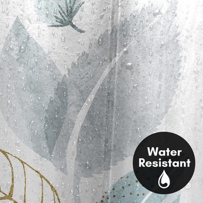 White and Gold Botanical Polyester Shower Curtain, 71" x 74"