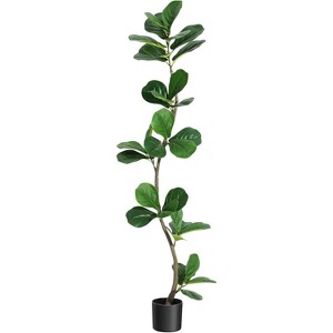 5/6/7FT Artificial Fiddle Leaf Fig Tree in Black Pot, Faux Rubber Tree for Indoor Home Decor, Tall Potted Fake Plant for Living Room, Office - 1 of 4