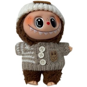 Doll Clothes Superstore Cozy Fall Set: Tan & White Stripe Sweater with Knit Headband for 17.5 Labubu Dolls - 1 of 4