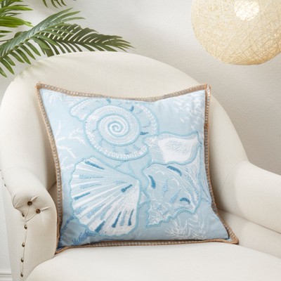 Sandy Shores Blue Cotton Seashell Throw Pillow, 20"x20"