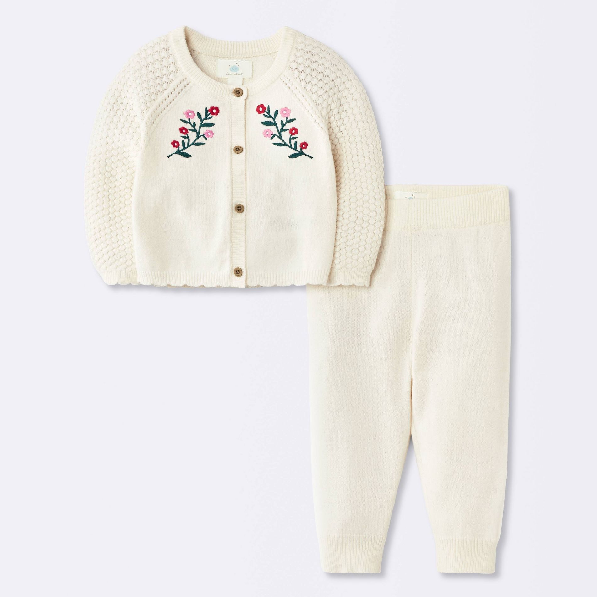 Baby Girls' Floral Sweater Set - Cloud Island™ Cream