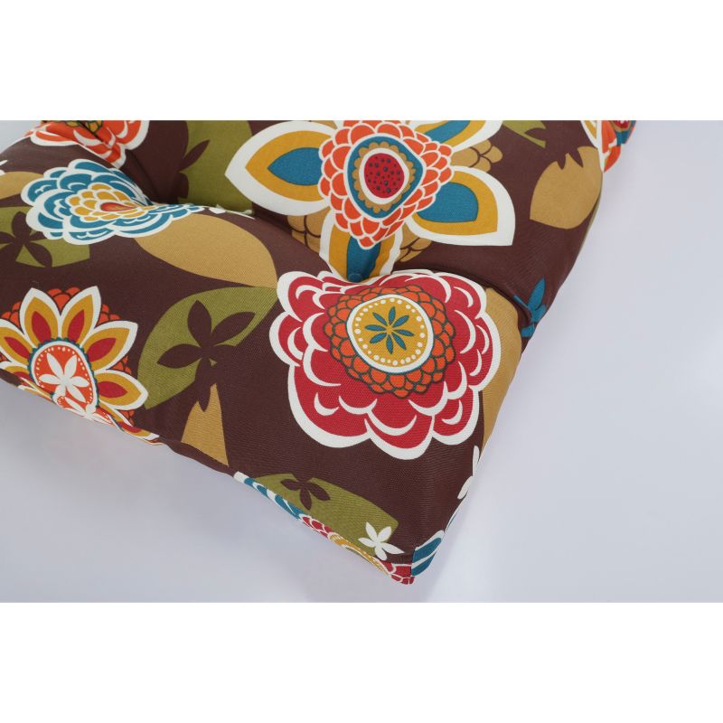 Outdoor 2-Piece Wicker Seat Cushion Set - Brown/Turquoise Floral - Pillow Perfect, 3 of 6