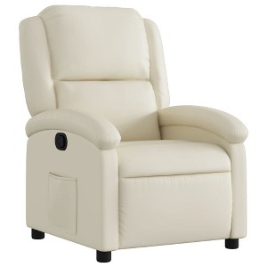 vidaXL Cream Faux Leather Recliner Chair - Wingback Reclining Armchair for Elderly with Manual Function, Padded Seat, and Side Pocket - 1 of 4