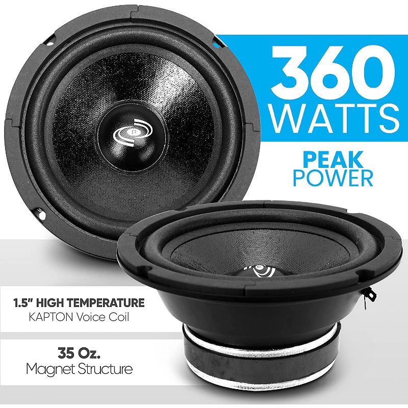 Pyle PDMR8 8 Inch 360W Peak Car Mid Bass MidRange Woofer Audio Speaker, 8 Ohm w/ 94 Decibel Sensitivity, 35 Oz Magnet Structure, Black, 5 of 7