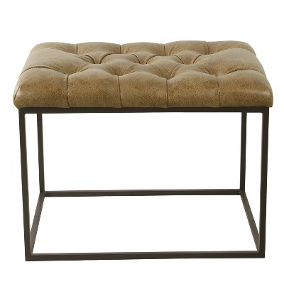Distressed Brown Faux Leather Tufted Cocktail Ottoman