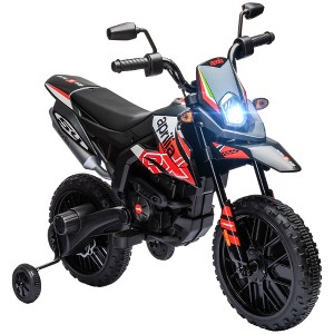 Qaba 12V Kids Motorcycle, Aprilia Licenced Electric Motorcycle for Kids with Training Wheels, Spring Suspension, LED Light, USB, Music, Red - 1 of 4