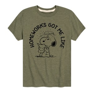Boys' - Peanuts - Snoopy Homeworks Got Me Like Short Sleeve Graphic T-Shirt - 1 of 4
