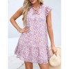 Women's Babydoll Mini Dress Summer V Neck Flutter Sleeve Boho Floral Flowy Shift Short Dress - 2 of 4