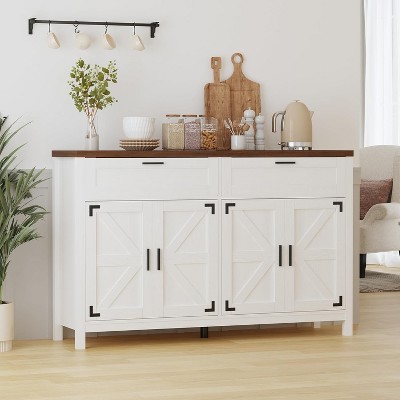 Whizmax 55"Buffet Sideboard Cabinet with Drawer and Storage,Barn Doors Coffee Bar Cabinet Buffet Table for Kitchen,Living Room(White)