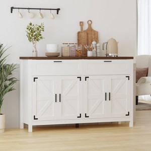 Whizmax 55"Buffet Sideboard Cabinet with Drawer and Storage,Barn Doors Coffee Bar Cabinet Buffet Table for Kitchen,Living Room(White) - 1 of 4