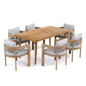 Christopher Knight Home Ofer 7 Pieces Aluminum and Acacia Wood Dining Set - 1 of 4