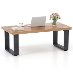 Costway Rustic Coffee Table w/ Sturdy Legs Farmhouse Wooden Center Table Industrial Accent Table for Living Room - 1 of 4