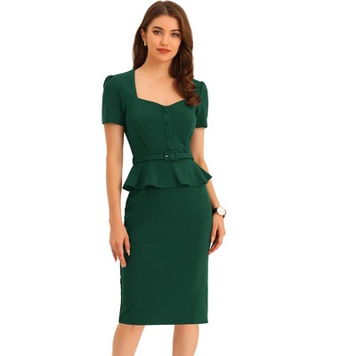 Allegra K Women's Sweetheart Neck Short Sleeve Wear to Work Office Peplum Sheath Dress