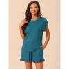 cheibear Women's Summer Soft Short Sleeves Tops with Ruffle Shorts Lounge Pajamas Sets - 2 of 4