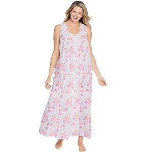 Only Necessities Women's Plus Size Long Sleeveless Floral Nightgown - 1 of 4