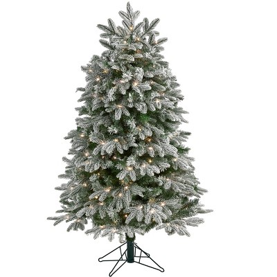 Nearly Natural 5-ft Flocked Colorado Mountain Fir Artificial Christmas Tree with 300 Warm White Microdot (Multifunction)