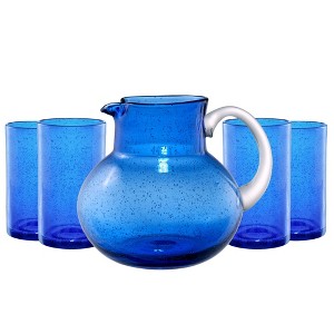 Artland Iris 90oz Hand Blown Pitcher & Set of 4 17oz Highball Glasses, Unique Bubble Design, Lead-Free Glass for Serving Beverages - 1 of 4