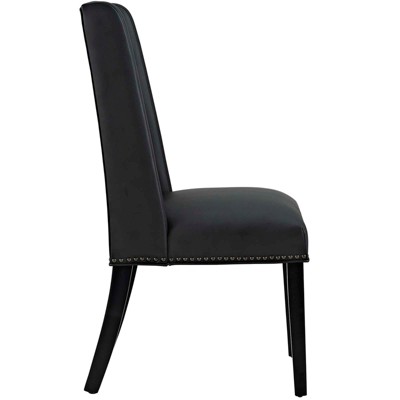 Elegant Baron High-Back Black Leather Side Chair with Nailhead Trim