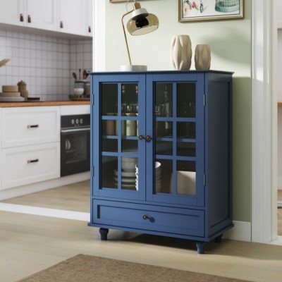 Syemin Decorative Storage Cabinets Minimalist Buffet Cabinet, Modern Wooden Storage Sideboard Cupboard, Accent Storage Cabinet, Blue, 28"*15"*36.2"