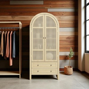 Kitchen Pantry Cabinet with Rattan Doors, 2 Drawers & Adjustable Shelves, Tall Freestanding Storage Display Cabinet for Dining Room or Kitchen - 1 of 4