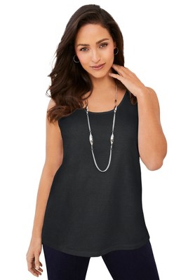 Jessica London Women's Plus Size Stretch Cotton Horseshoe Neck Tank