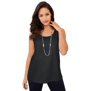 Jessica London Women's Plus Size Stretch Cotton Horseshoe Neck Tank - 1 of 4