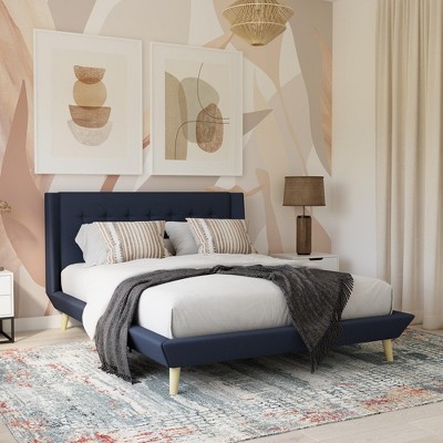 GDFStudio Harriman Modern Wood and Linen Tufted Upholstered Bed