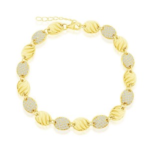 Bella Silver Sterling Silver Alternating Oval Shrimp & CZ Link Bracelet - Gold Plated - Gold - 7+1 Inch - 1 of 2