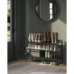 SONGMICS Shoe Rack, 3-Tier Shoe Organizer, Metal Shoe Shelf Storage with 4 Side Hooks, Holds 15 Pairs of Shoes, Height-Adjustable Shoe Rack, Ink Black - 1 of 4