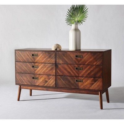 Mid-Century Dark Walnut Double Dresser with Bronze Pulls