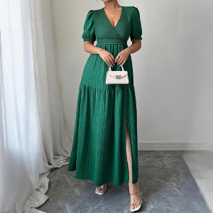 puff sleeve ruched split side midi dress reviews Puff Sleeve Split Hem Midi Dress - Women's Formal & Casual Midi Dresses -  White - Dresses