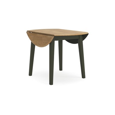 Round Beige and Green Extendable Wood Dining Table