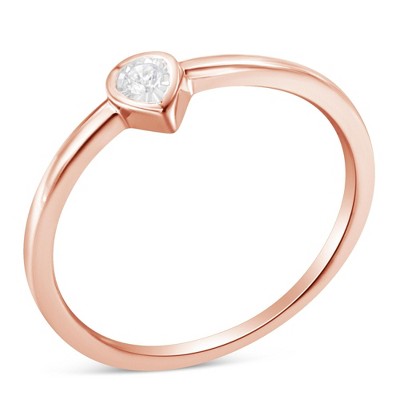 14K Rose Gold Plated Silver 1/20 Cttw Diamond Teardrop Pear-Shaped Ring