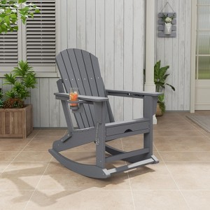 homfan Rocking Adirondack Chairs, Folding Adirondack Rocking Chair With Footrest,  With Retractable Ottoman and Cup Holder - 1 of 4